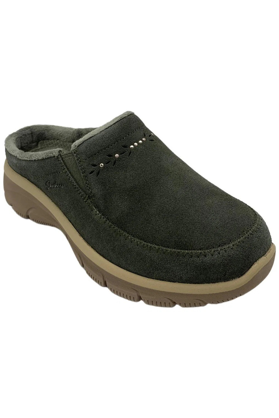Skechers Women's Easy Going Studded Suede Mules Olive - Medium